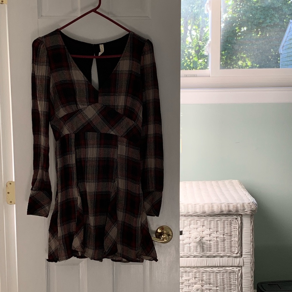 Free People long sleeve red plaid dress